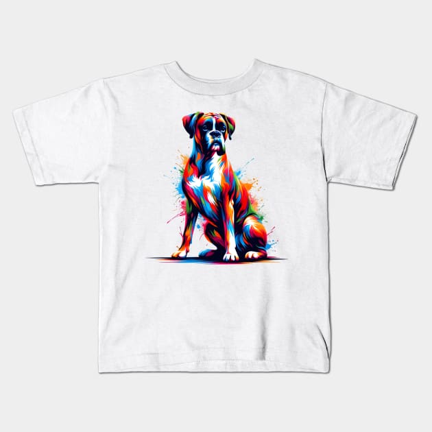 Vibrant Boxer Dog in Abstract Splash Art Style Kids T-Shirt by ArtRUs